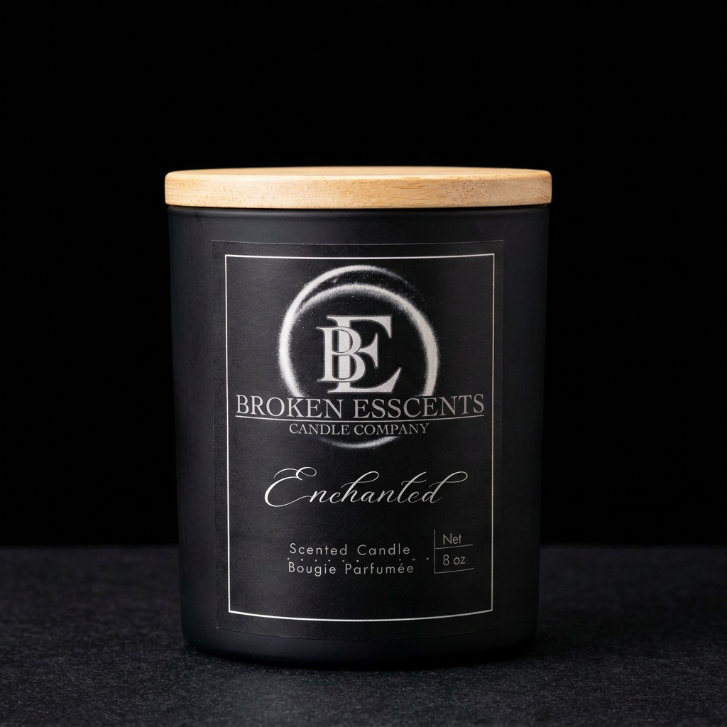 Java Caramel candle relabeled Enchanted with the authentic label design