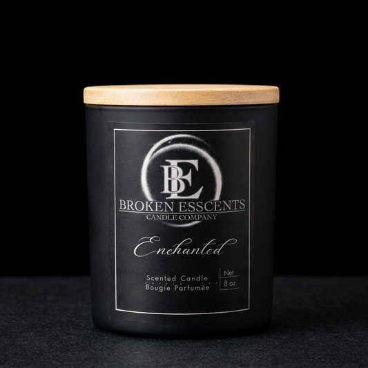 Java Caramel candle relabeled Enchanted with the authentic label design